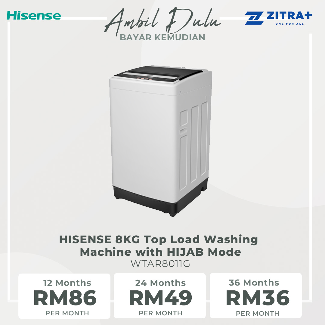 HISENSE 8KG Top Load Washing Machine with HIJAB Mode WTAR8011G | Air Dry | Aqua Preserve | Child Lock | LED Display | Buzzer | Tub Clean | Washing Machine with 2 Year Warranty