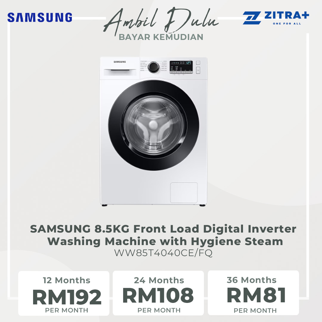 SAMSUNG 8.5KG Front Load Digital Inverter Washing Machine with Hygiene Steam WW85T4040CE/FQ | Drum Clean | StayClean Drawer | Child Lock | Door Lock | Washing Machine with 1 Year Warranty