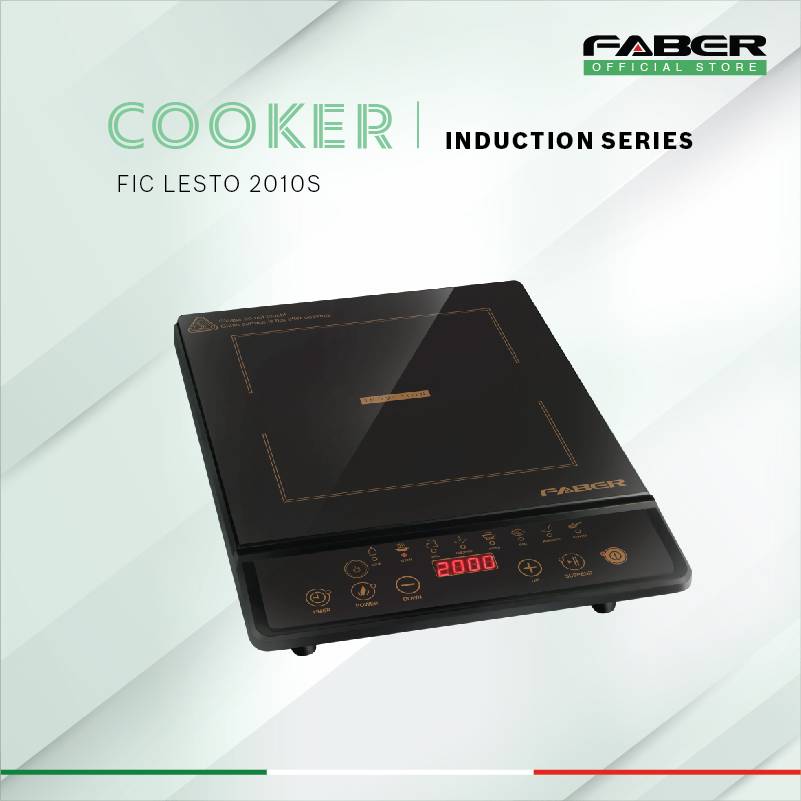 FABER 2000W Induction Cooker FIC LESTO 2010S | 8 Pre-set Functions | Button Control | Table Top Used | Comes with Timer & Warm Button | Induction Cooker with 1 Year Warranty