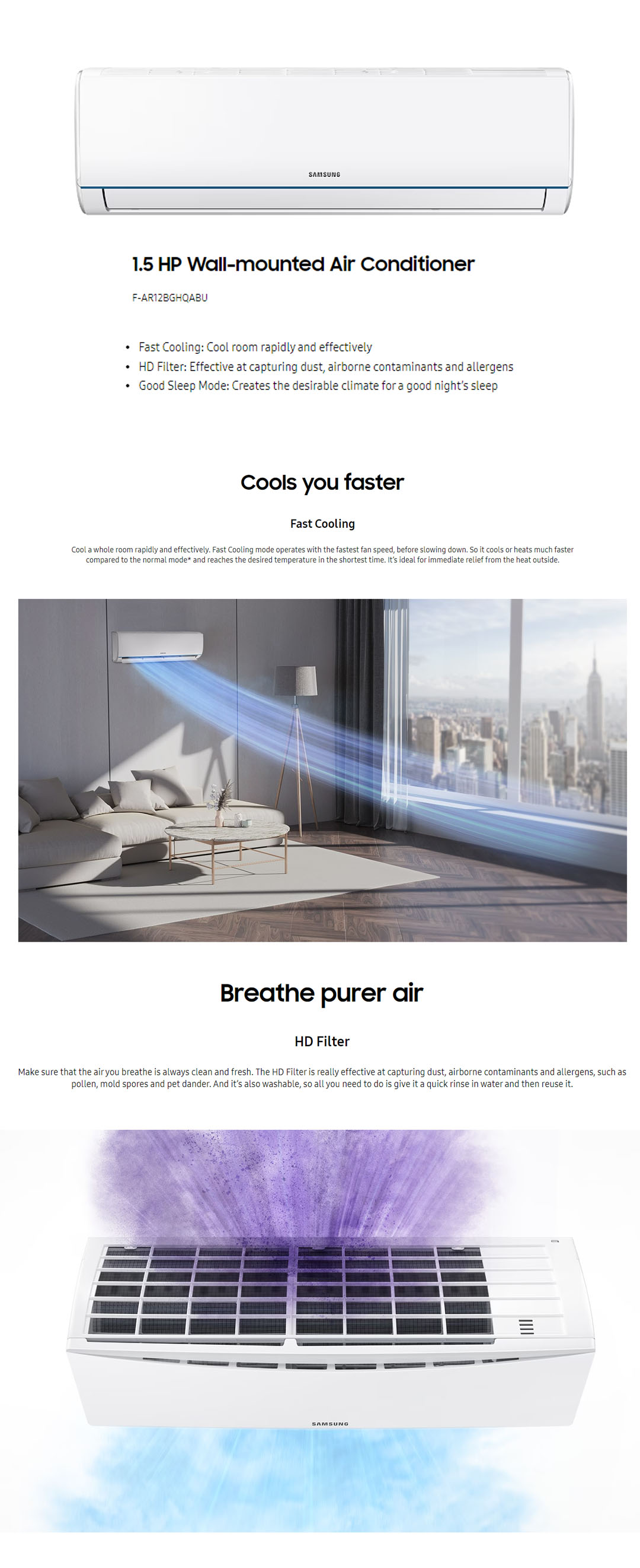 SAMSUNG 1.5HP R32 SEssential NonInverter Wall Mount Air Conditioner