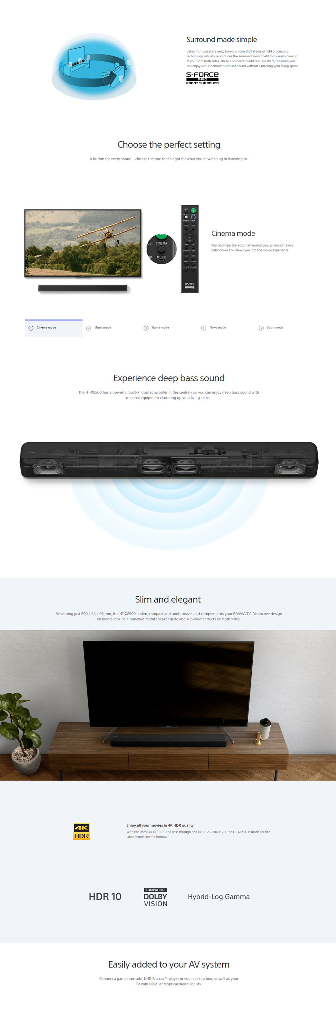 SONY 200W Dolby Atmos/DTS:X Single Soundbar with Built-in Subwoo