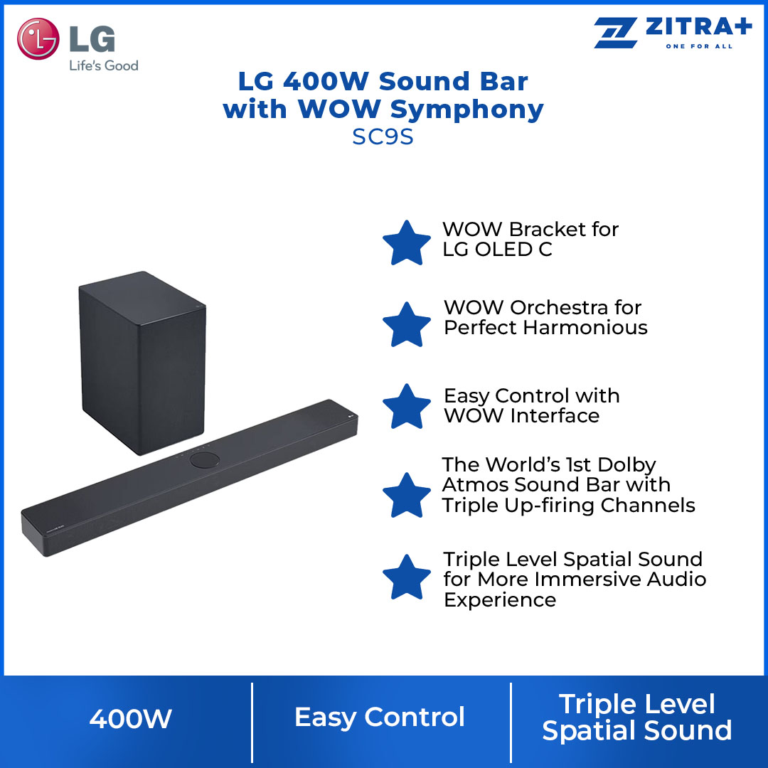 LG 400W Sound Bar with WOW Symphony SC9S | Dolby Atmos | Dolby Digital | Soundbar Mode Control | HDMI | Wi-Fi | Sound Bar with 2 Year Warranty
