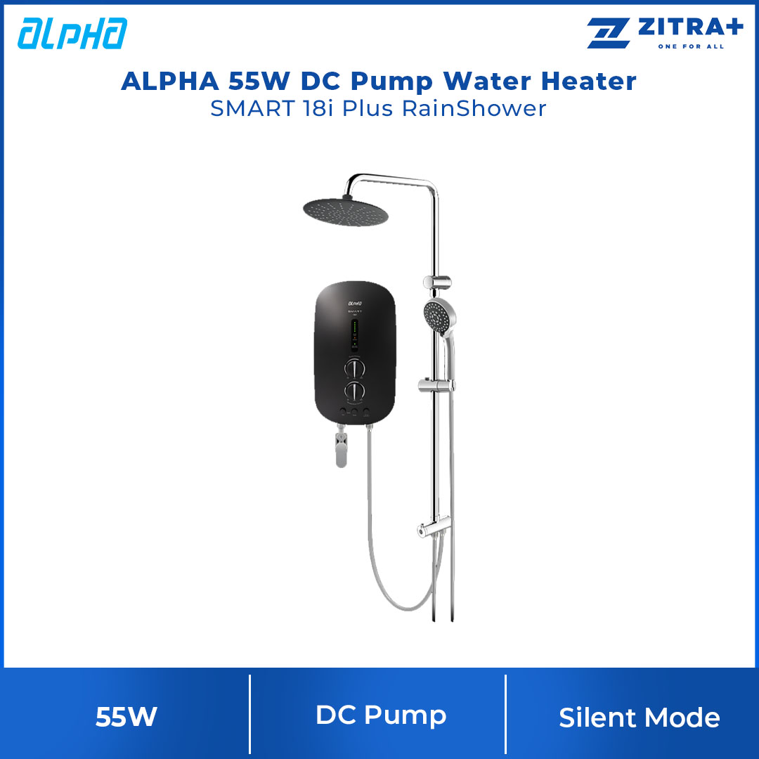 ALPHA 55W DC Pump Water Heater SMART 18i Plus RainShower | Energy Saving Mode | Slash Proof | Safety Thermal-Cut Off | Shock Proof | Silent Mode | Cooper Heater | Anti-Leak Tank | Water Heater with 1 Year Warranty