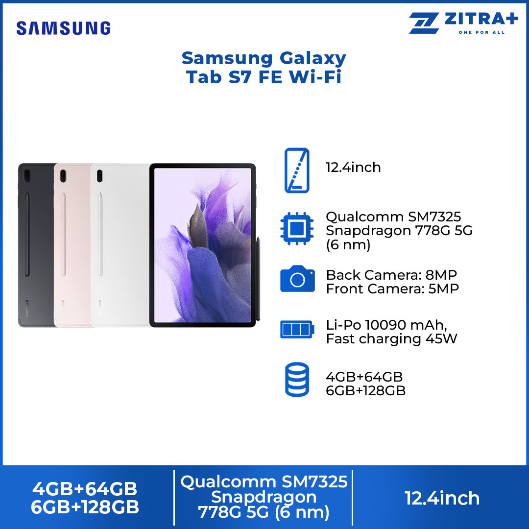 SAMSUNG Galaxy Tab S7 FE | 4GB+64GB / 6GB+128GB | 12.4" TFT Display | Android 11 | 10090 mAh Battery | Tablet with 1 Year Warranty