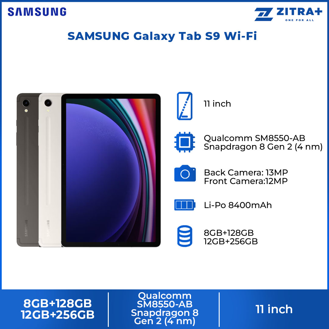 (Pre-Order From 26 Jul - 17 Aug 2023) SAMSUNG Galaxy Tab S9 Wi-Fi | 8GB+128GB/12GB+256GB | 11.0" AMOLED 2X Display | 8400mAh Battery | 13MP Main Camera | Tablet with 1 Year Warranty