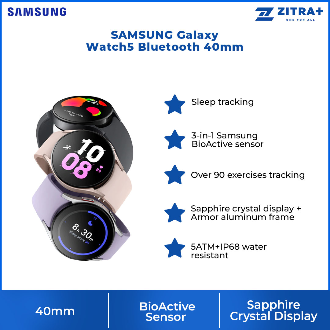 SAMSUNG Galaxy Watch5 Bluetooth 40mm | 3-in-1 Samsung BioActive Sensor | 5ATM+IP68 Water Resistant | Sleep Tracking | Smart Watch With 1 Year Warranty