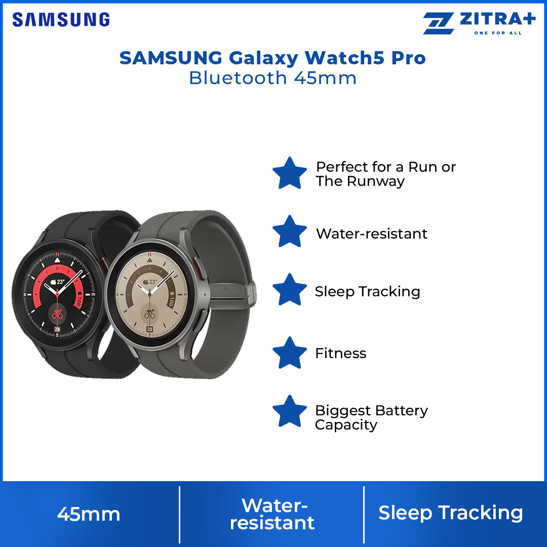 SAMSUNG Galaxy Watch5 Pro Bluetooth 45mm | GPS | Wi-Fi | NFC | Super AMOLED | Accelerometer | Smart Watch with 1 Year Warranty