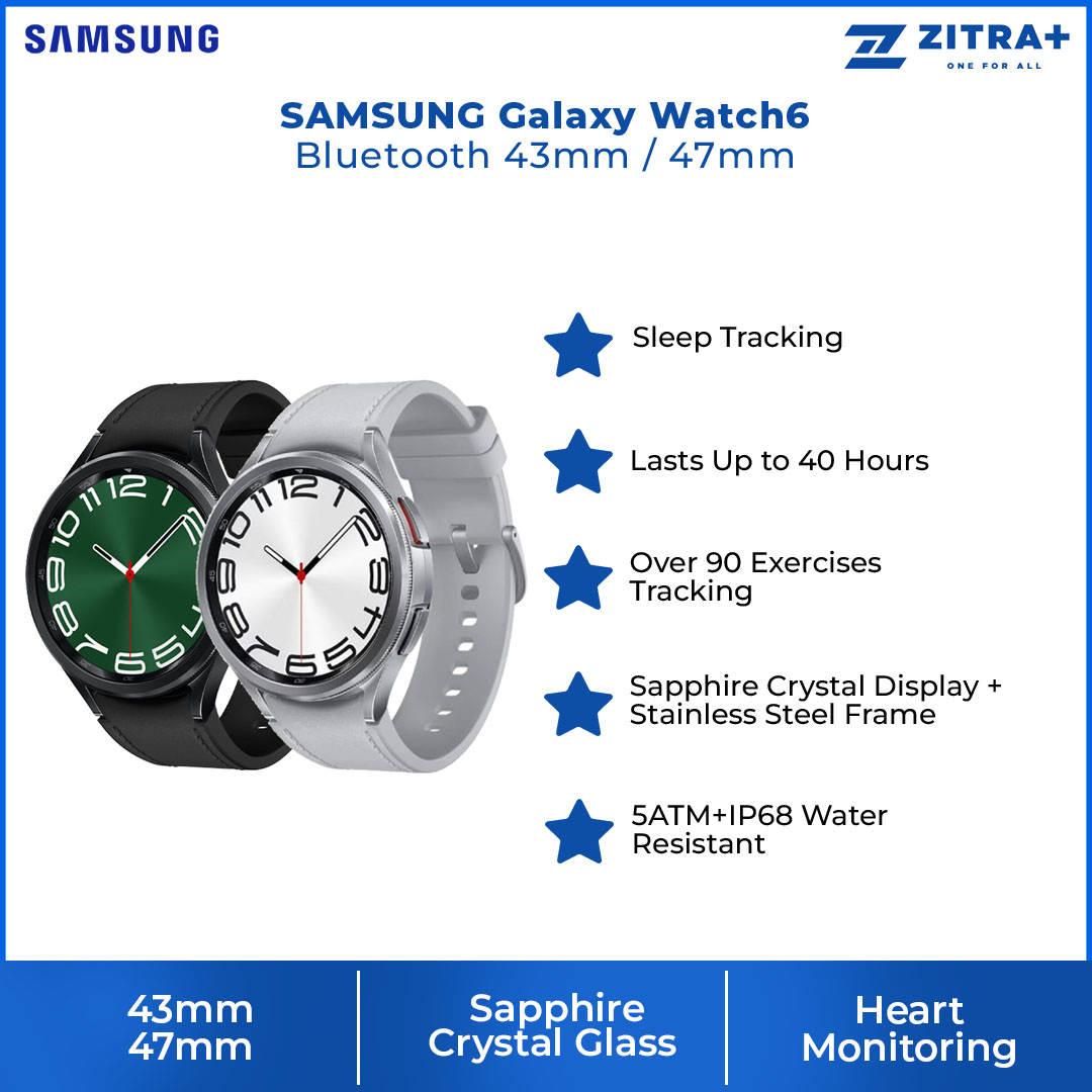 SAMSUNG Galaxy Watch6 Classic Bluetooth 43mm / 47mm | Sapphire Crystal | Fast Charge | Infrared Temperature Sensor | Sleep Tracking | Bluetooth v5.3 | Smart Watch with 1 Years Warranty