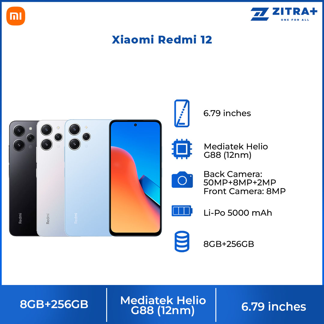 Xiaomi Redmi 12 | 8GB+256GB | IP53 Dust and Splash Resistant | 90Hz 6.79” FHD+ Display | MediaTek Helio G88 | Smartphone with 1 Year Warranty