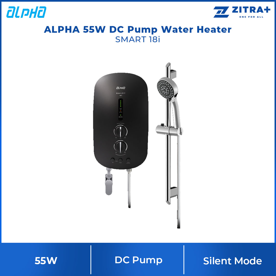ALPHA 55W DC Pump Water Heater  SMART 18i | Energy Saving Mode | Slash Proof | Safety Auto-Cut Off | Silent Mode | Cooper Heater | Anti-Leak Tank |  Water Heater with 1 Year Warranty