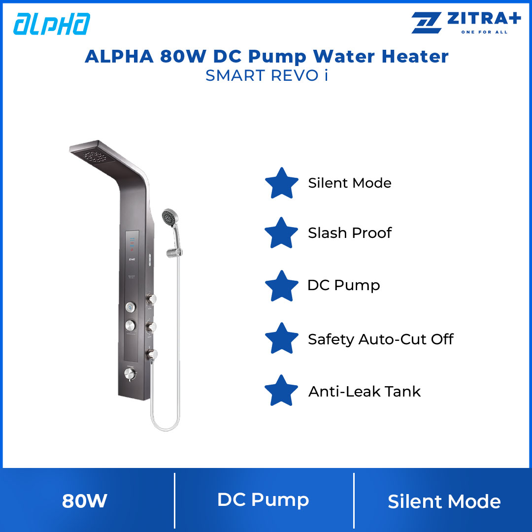 ALPHA 80W DC Pump Water Heater  SMART REVO i | Water Saving | Eco Mode | Slash Proof | Safety Auto-Cut Off | Anti-Leak Tank | Silent Mode | Water Heater with 1 Year Warranty