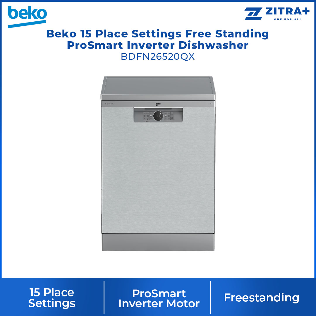 Beko 15 Place Settings Free Standing ProSmart Inverter Dishwasher BDFN26520QX | ProSmart Inverter Motor | 6 Number of Programmes | Sliding Detergent Dispenser | Dish Washer with 2 Year Warranty