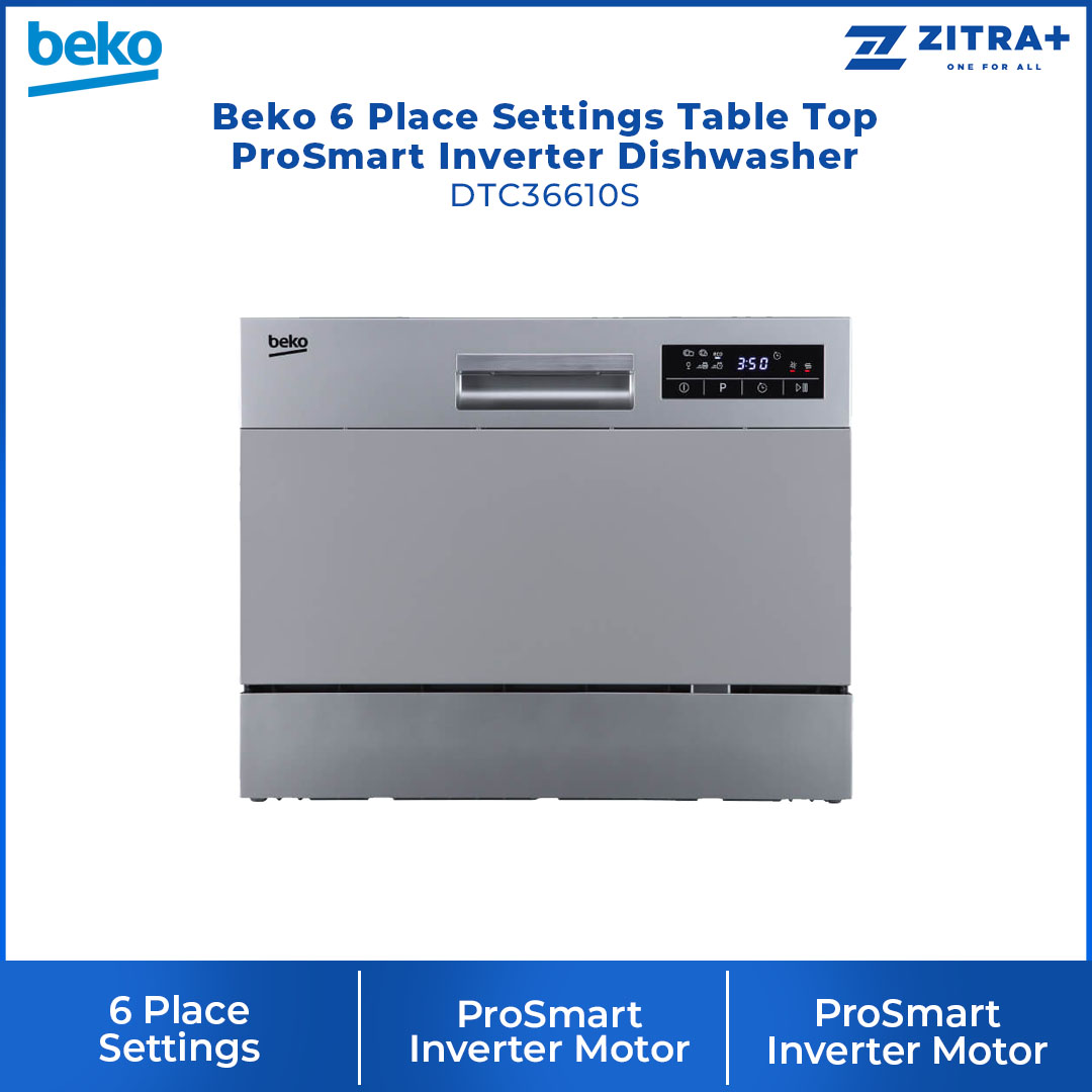 Beko 6 Place Settings Table Top ProSmart Inverter Dishwasher DTC36610S | WaterSafe | Energy Efficiency Class A+ | QuickWash | Dish Washer with 2 Year Warranty