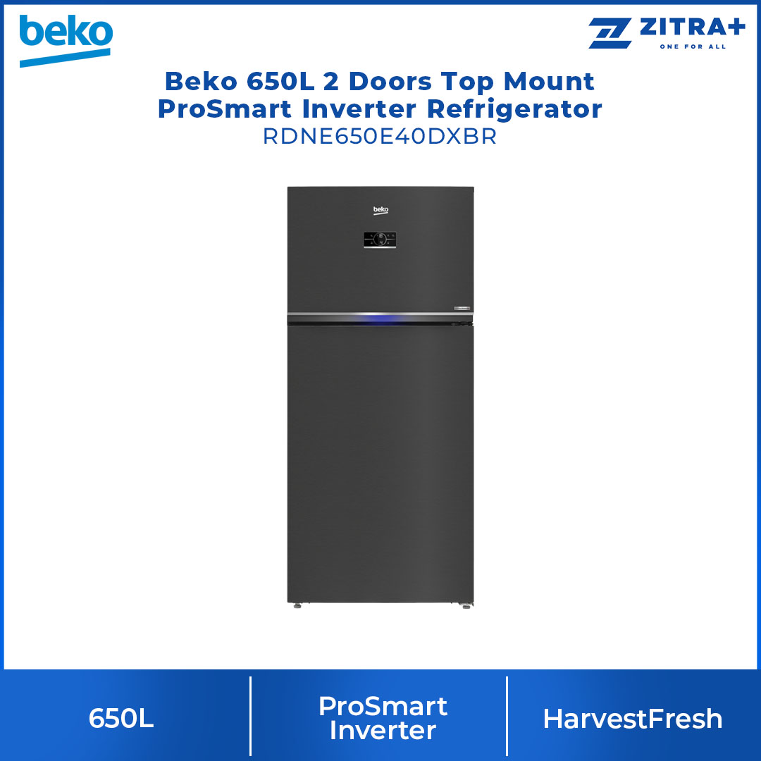 Beko 650L 2 Doors Top Mount ProSmart Inverter Refrigerator RDNE650E40DXBR | HarvestFresh | NeoFrost Dual Cooling | Active Odour Filter | Twist Ice Make | Open Door Alarm | Refrigerator with 2 Year Warranty