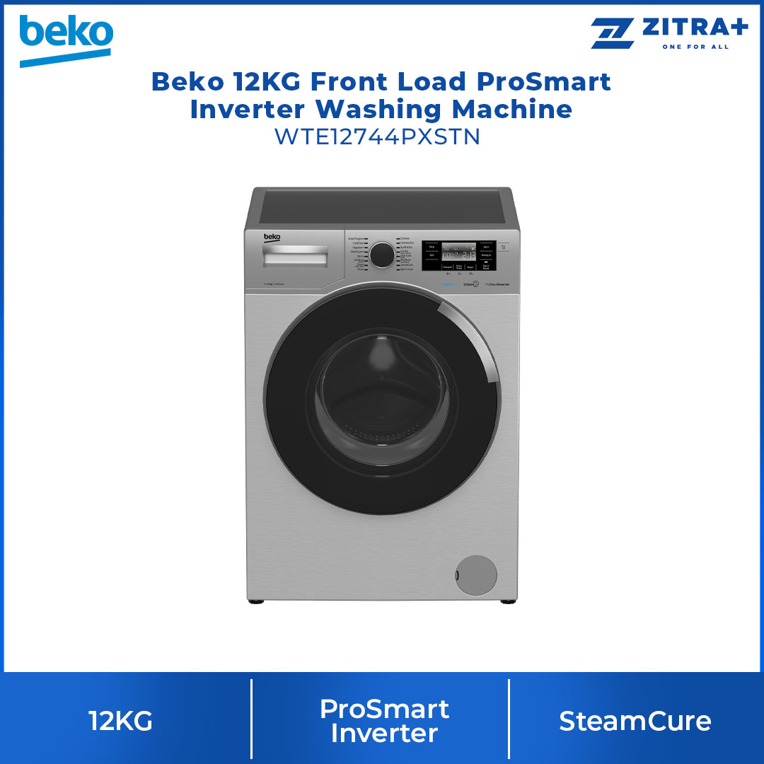 Beko 12KG Front Load ProSmart Inverter Washing Machine WTE12744PXSTN | AntiCrease | AquaWave | Extra Rinse | Steam | DrumClean | Washing Machine with 2 Year Warranty