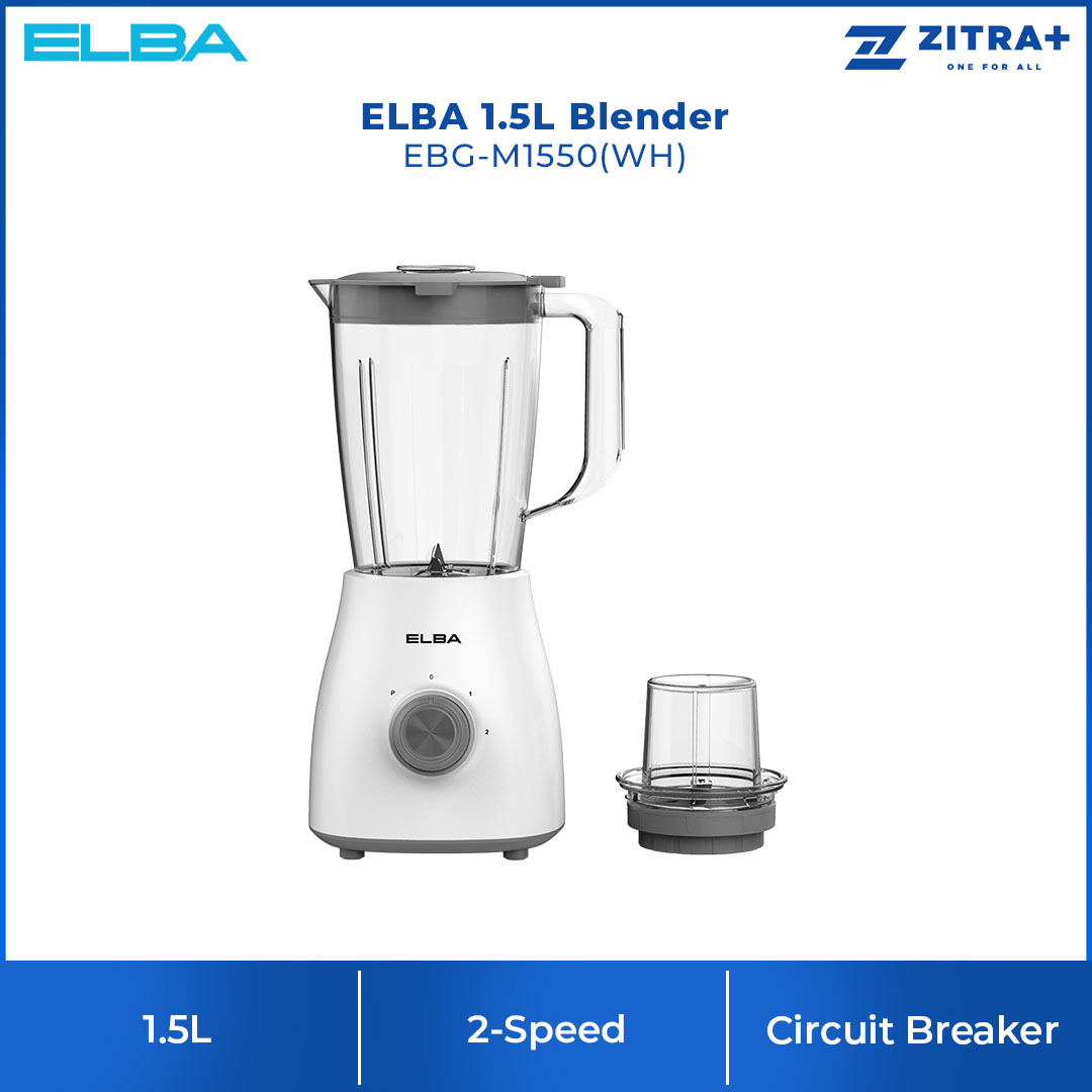 ELBA 1.5L Blender EBG-M1550(WH) | Power: 500W | 2-Speed With Pulse Function | Saferty Locking System | With Grinder | Blender with 1 Year Warranty