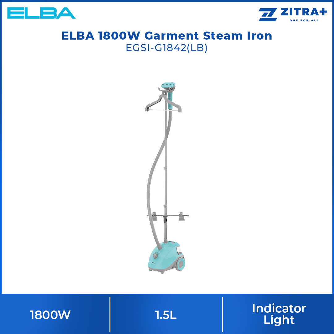 ELBA 1800W Garment Steam Iron EGSI-G1842(LB) | Strong Continuous Steam | Variable Temperature Control | Adjustable Telescopic Aluminium Pole |  Iron with 1 Year Warranty