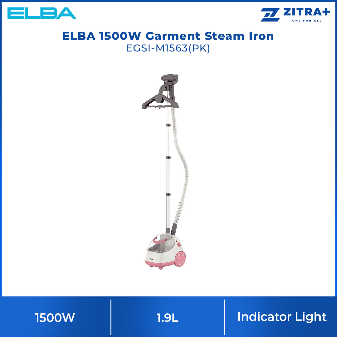 ELBA 1500W Garment Steam Iron EGSI-M1563(PK) | Adjustable Telescopic Aluminum Pole | 1.9L Water Tank | Indicator Light | Steam Iron with 1 Year Warranty