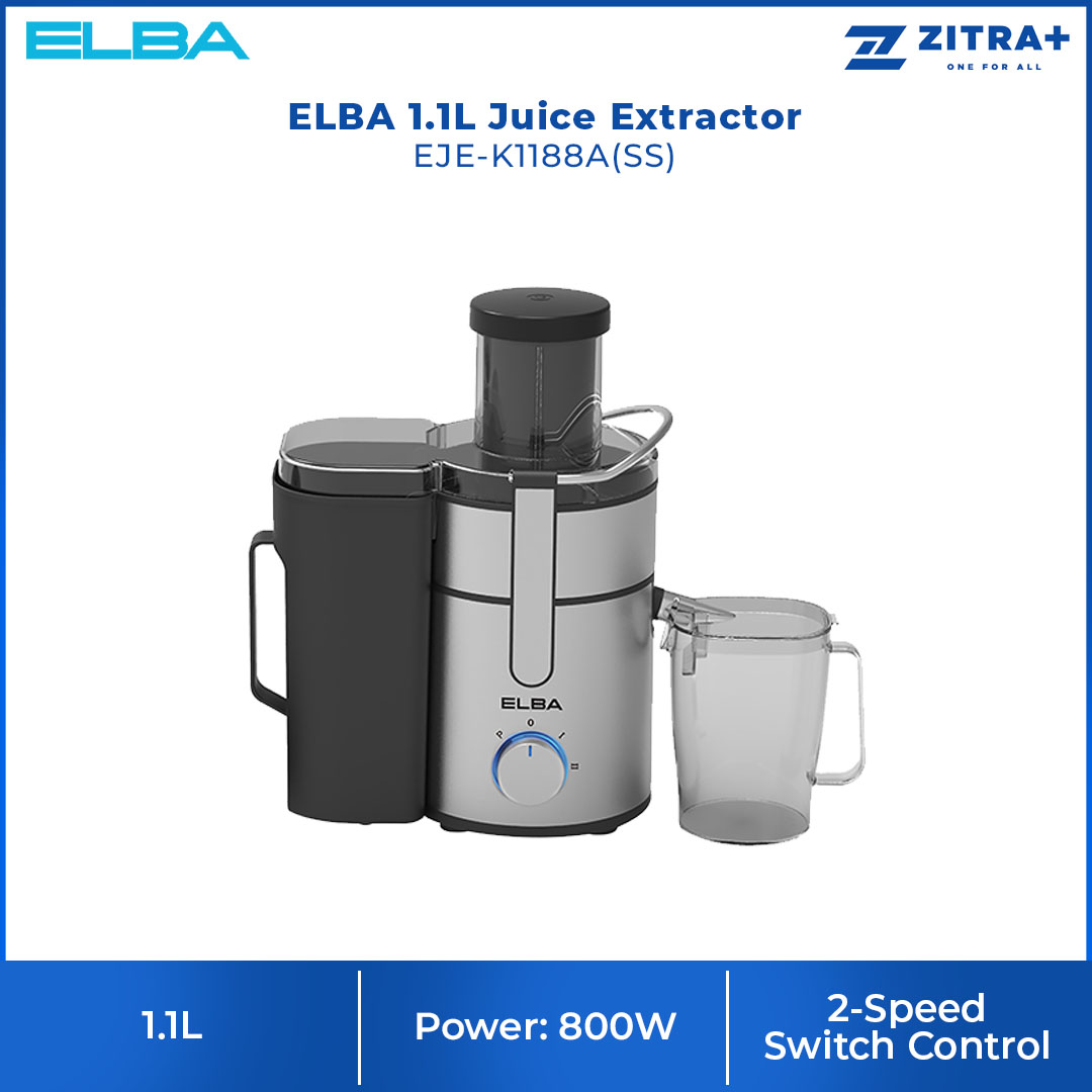 ELBA 1.1 Juice Extractor Stainless Steel EJE-K1188A(SS) | 4-in-1 Blender, Chopper, Juicer, Grinder | 2-Speed Switch Control | Safety Locking System | Juice Extractor with 1 Year Warranty