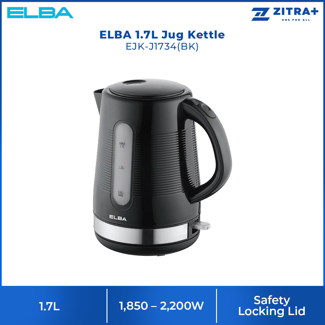 ELBA 1.7L Kettle EJK-J1734(BK) | UK Imported Otter Temperature Controller | Automatic Boiling & Switch Off | Dry Boiled Protection | Kettle with 1 Year Warranty