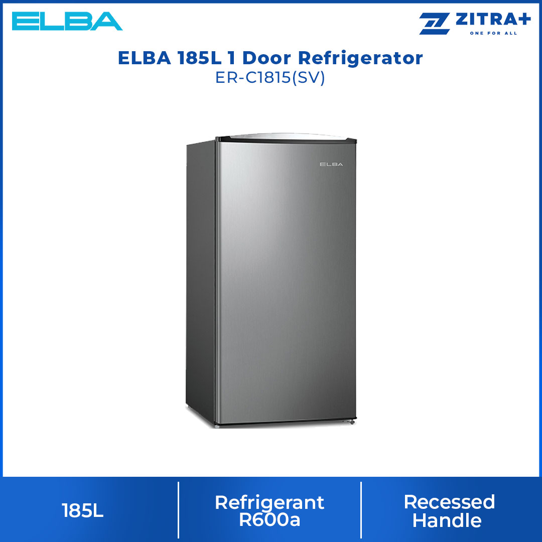 ELBA 185L 1 Door Refrigerator ER-C1815(SV) | Adjustable Shelves | Recessed Handle | Semi Auto Defrost Function | Refrigerator with 1 Year General Warranty & 5 Years Compressor Warranty