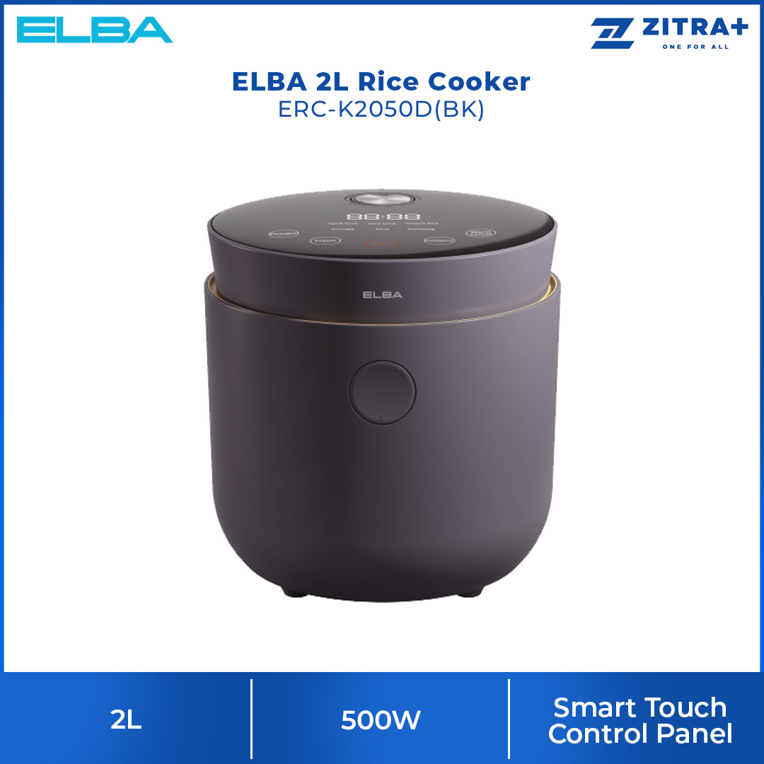 ELBA 2L Microcomputer Rice Cooker ERC-K2050D(BK) | With Low Sugar Rice Cooking Function | Smart Touch Control Panel | 24 Hours Preset Timer | Multi-functional Intelligent Menu | Rice Cooker with 1 Year Warranty