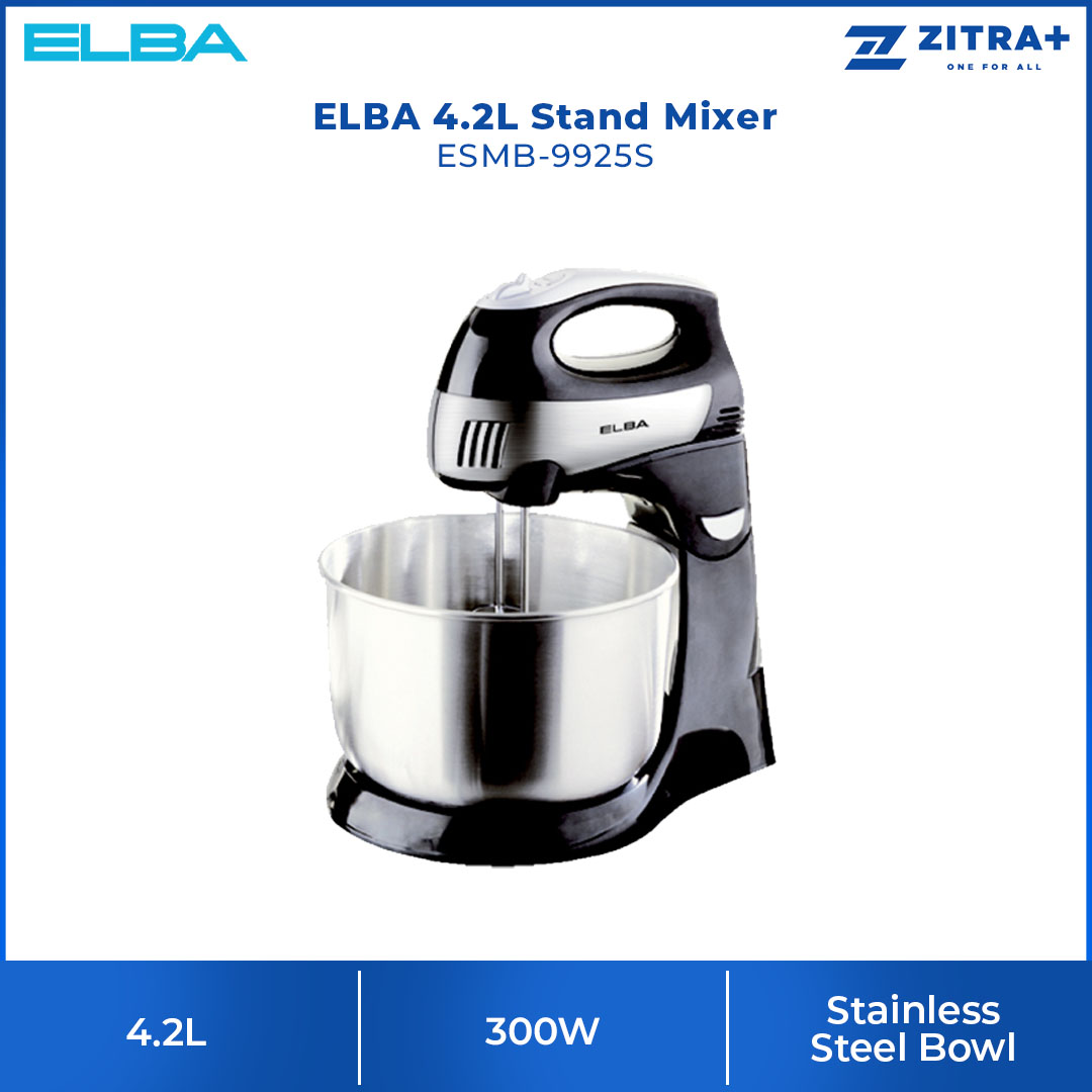 ELBA 4.2L Stand Mixer ESMB-9925S | Included Beaters, Dough Hooks, Stainless Steel Stand Bowl | Turbo Function | Eject Function | Stand Mixer with 1 Year Warranty