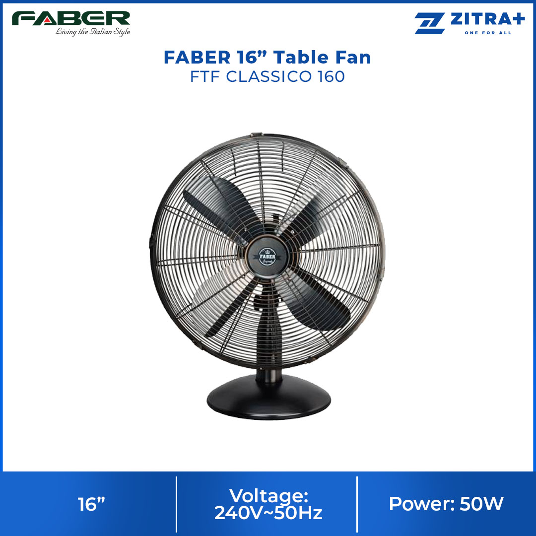 FABER 16” Table Fan FTF CLASSICO 160 | 4 Blades | 50W Power | 4 Speed | Fan with 1 Year Warranty
