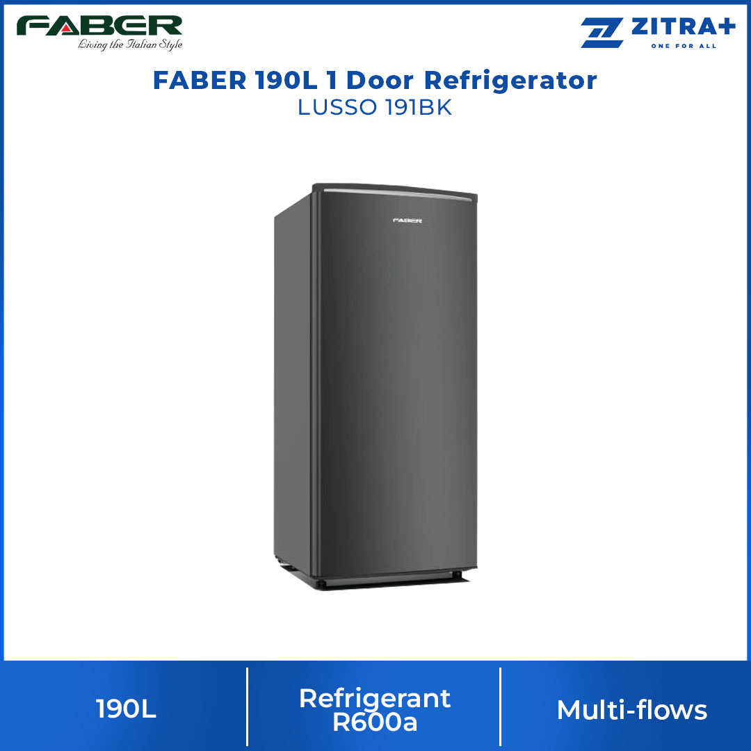 FABER 190L 1 Door Refrigerator LUSSO 191BK | 20x Stronger Tempered Glass Tray | Refrigerant R600a | Fridge with 1 Year Warranty & Compressor with 10 Years Warranty