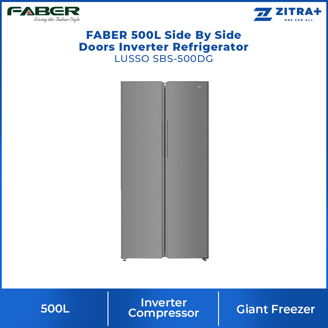 FABER 500L Side By Side Doors Inverter Refrigerator LUSSO SBS-500DG | 20x Stronger Tempered Glass Tray | Refrigerant R600a | Fridge with 1 Year Warranty & Compressor with 10 Years Warranty