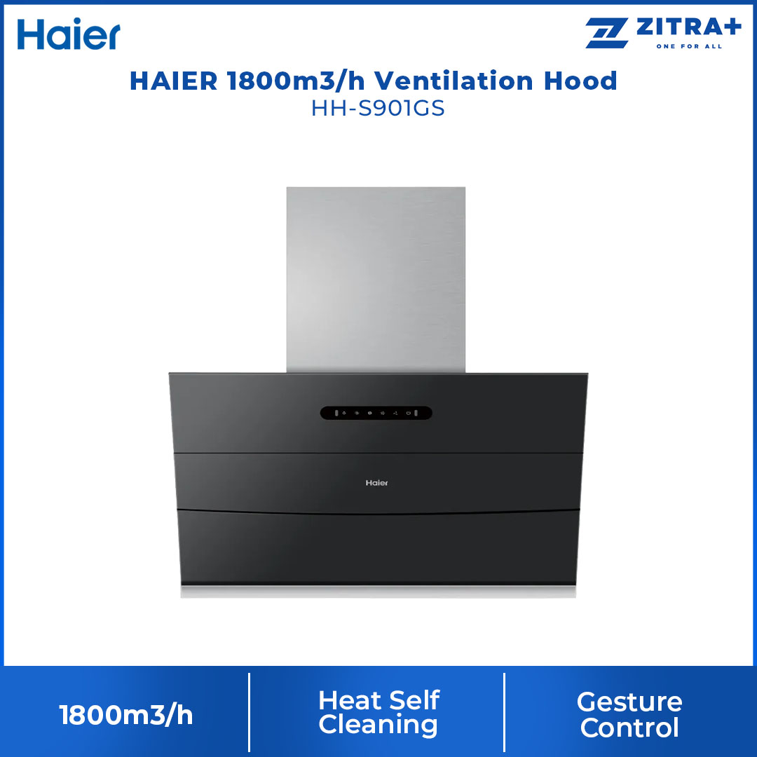 HAIER 1800m3/h Ventilation Hood HH-S901GS | Heat Self Cleaning | Gesture Control | Delay Off Function | Hood with 3 Years Warranty