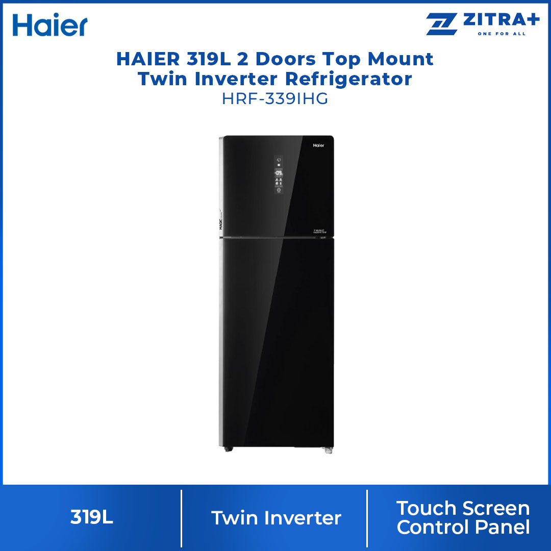 HAIER 319L 2 Doors Top Mount Twin Inverter Refrigerator HRF-339IHG | Magic Room | Moist Zone | Touch Screen Control Panel | Deo Fresh | Humidity Control | Refrigerator with  2 Year Warranty