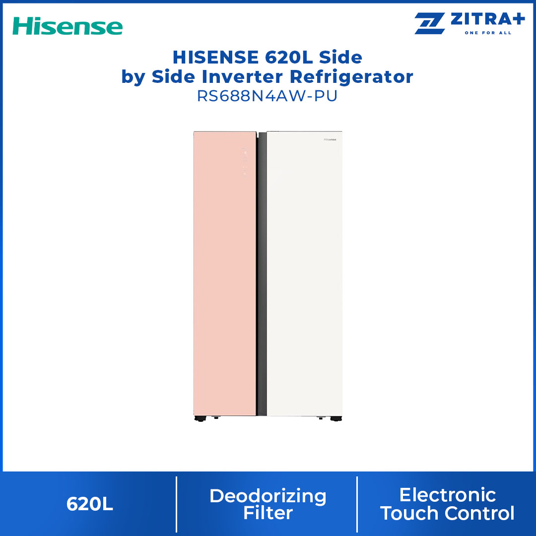HISENSE 620L Side by Side Inverter Refrigerator RS688N4AW-PU | Deodorizing Filter | Electronic Touch Control | Led Lighting | Refrigerator with 3 Years Warranty