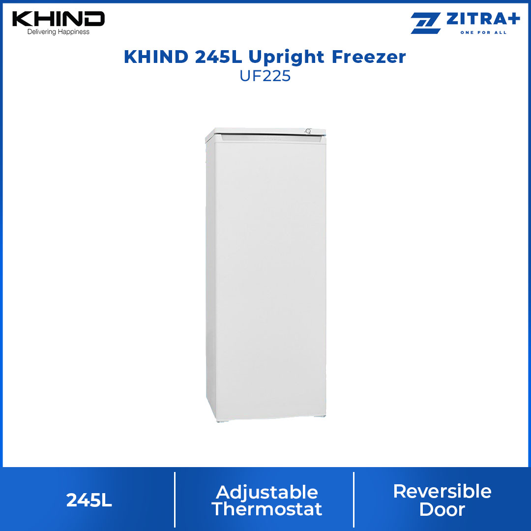 KHIND 245L Chest Freezer UF225 | Adjustable Thermostat | Reversible Door  | Quick Freezing | Freezer with 2 Year Warranty