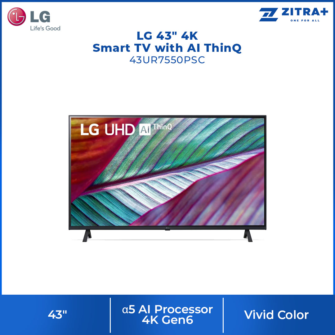 LG 43" 4K Smart TV with AI ThinQ 43UR7550PSC | AI Sound | Wi-Fi | Filmmaker Mode | Netflix | Smart TV with 2 Year Warranty