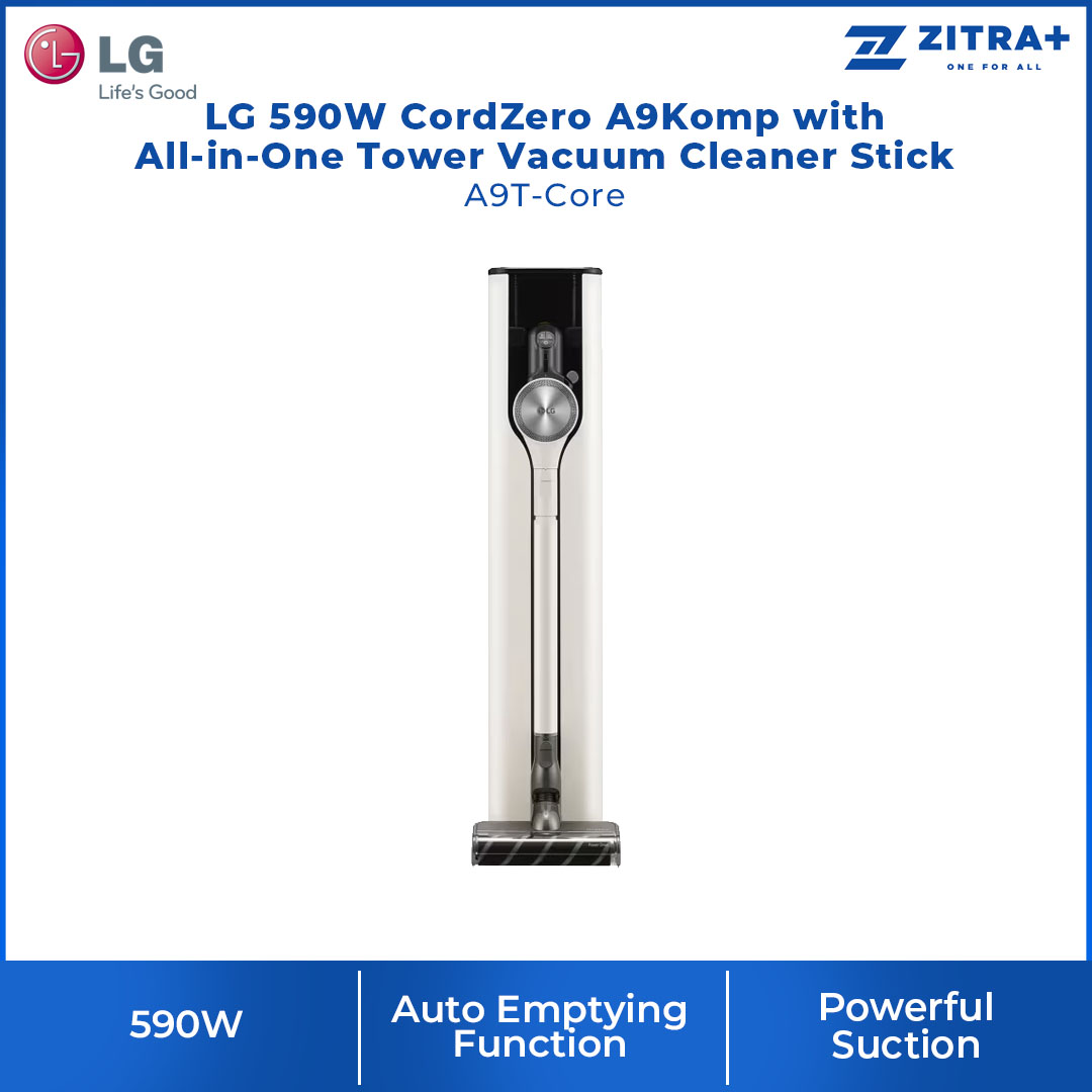 LG 590W CordZero A9Komp with All-in-One Tower Vacuum Cleaner Stick A9T-Core | Powerful Suction | Dual Battery | UVC LED | Stick Vacuum with 2 Year Warranty