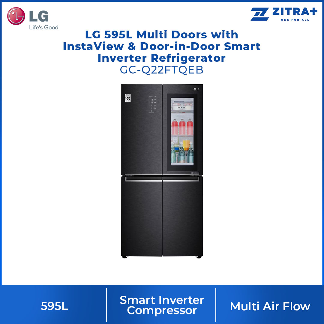 LG 595L Multi Doors with InstaView & Door-in-Door Smart Inverter Refrigerator GC-Q22FTQEB | Slim Fit | LINEAR Cooling™ | DoorCooling | Refrigerator with 1 Year Warranty