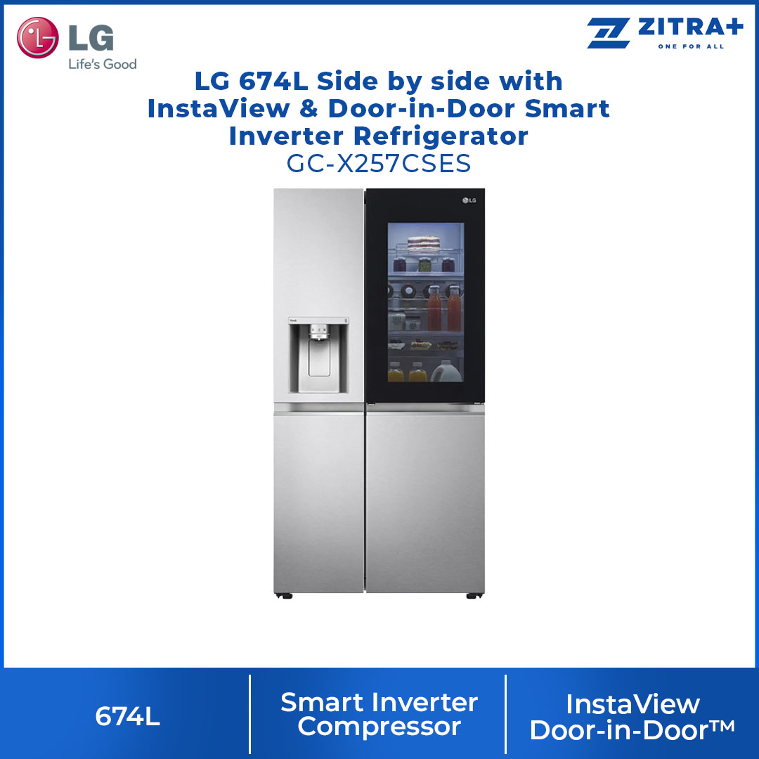 LG 674L Side by side with InstaView & Door-in-Door Smart Inverter Refrigerator GC-X257CSES | Hygiene Fresh+™ | DoorCooling+ | ThinQ | Refrigerator with 1 Year Warranty