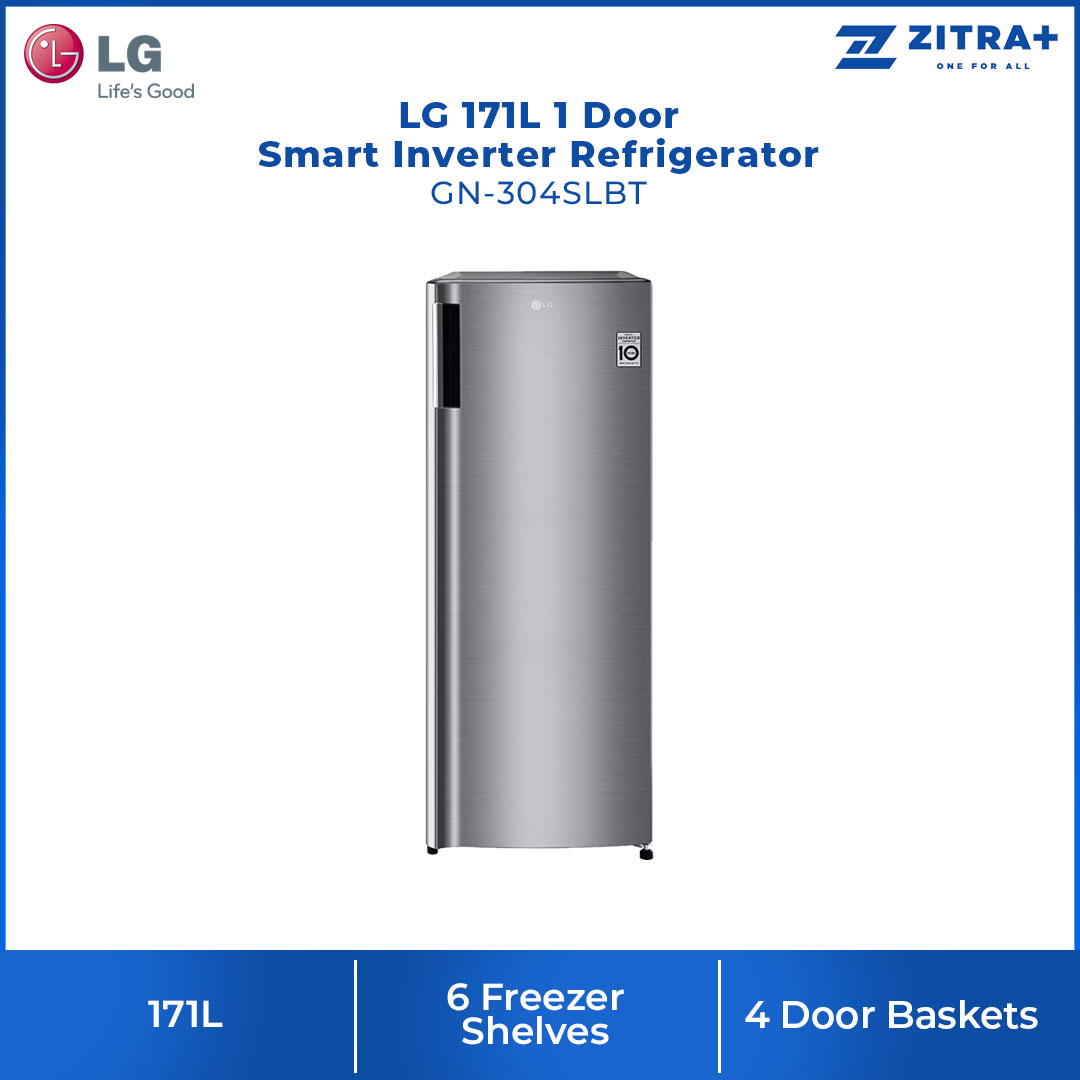 LG 171L 1 Door Smart Inverter Refrigerator GN-304SLBT | 6 Freezer Shelves | 4 Door Baskets | Sleek Design | Refrigerator with 1 Year Warranty