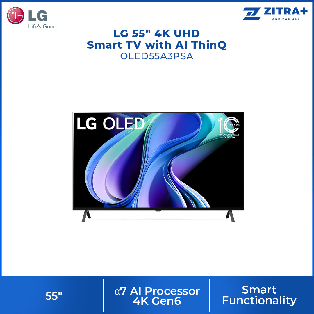 LG 55" 4K UHD Smart TV with AI ThinQ OLED55A3PSA | α7 AI Processor 4K Gen6 | HDR10 | webOS 23 | HDMI | USB | Smart TV with 2 Year Warranty