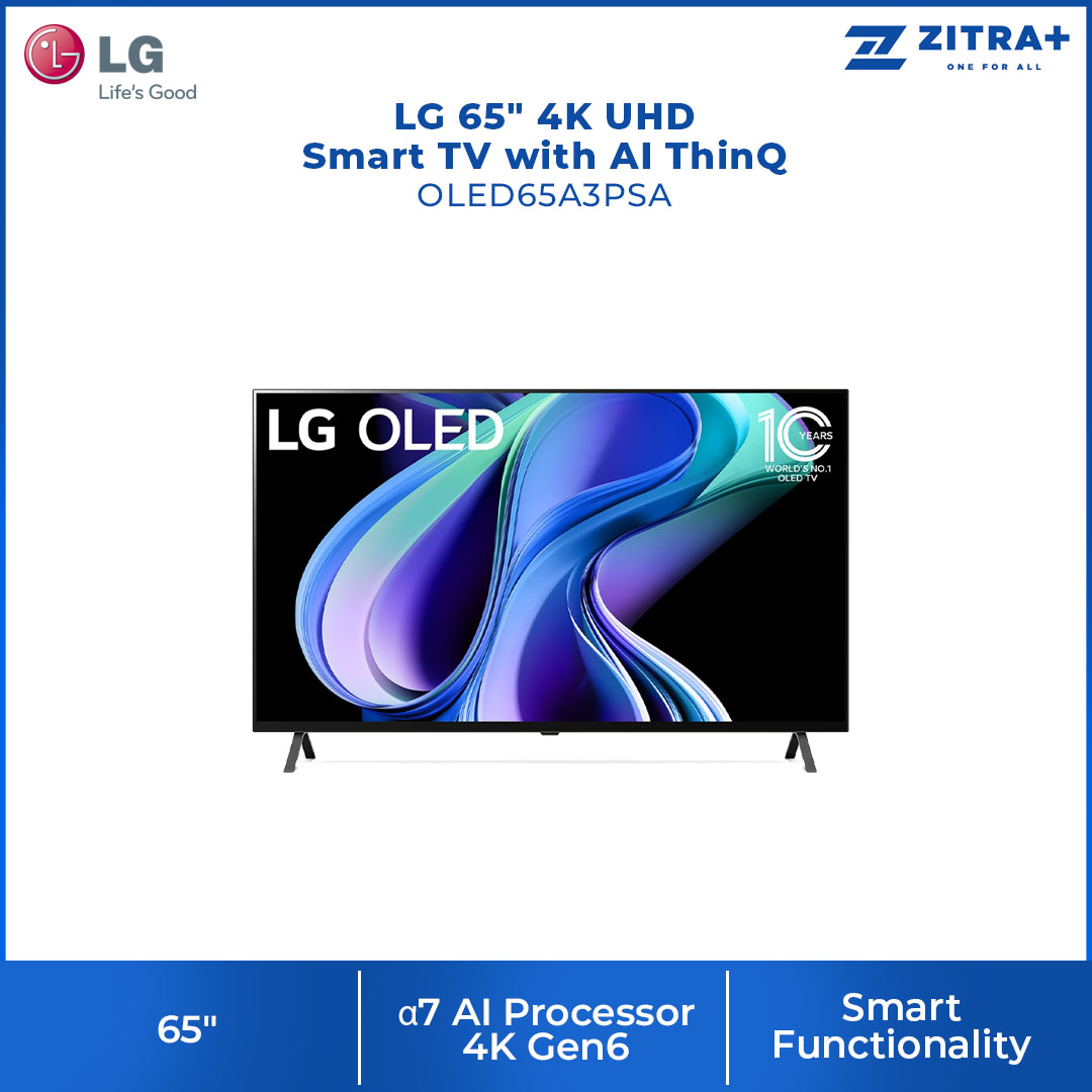 LG 65" 4K UHD Smart TV with AI ThinQ OLED65A3PSA | AI Super Upscaling 4K | AI Picture Pro | α9 AI Processor 4K Gen6 | Bluetooth | Dolby Vision | Ultra Slim Design | Smart TV with 2 Year Warranty