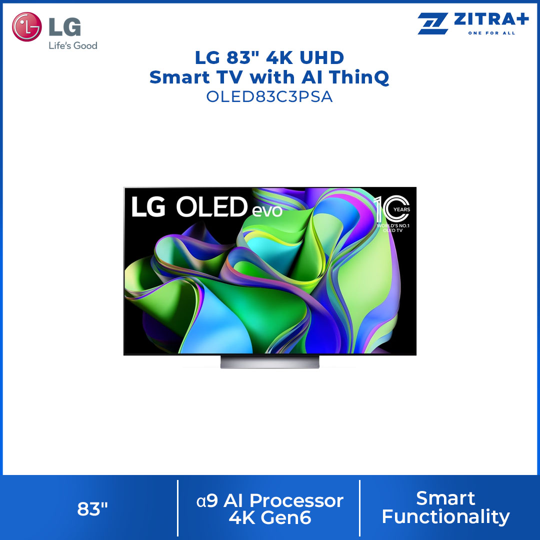 LG 83" 4K UHD Smart TV with AI ThinQ  OLED83C3PSA | α9 AI Processor 4K Gen6 | Bright, Bold Visuals of Brightness Booster | Ultra Slim Design for Minimalist Interiors | Hands-Free Voice Recognition | Smart TV with 2 Year Warranty