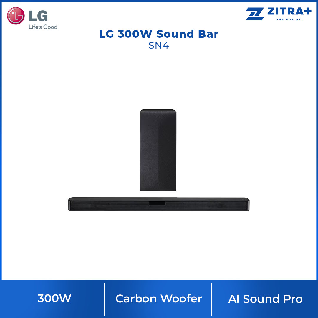 LG 300W Sound Bar SN4 | Carbon woofer | AI Sound Pro | Wireless subwoofer | Sound Bar with 1 Year Warranty