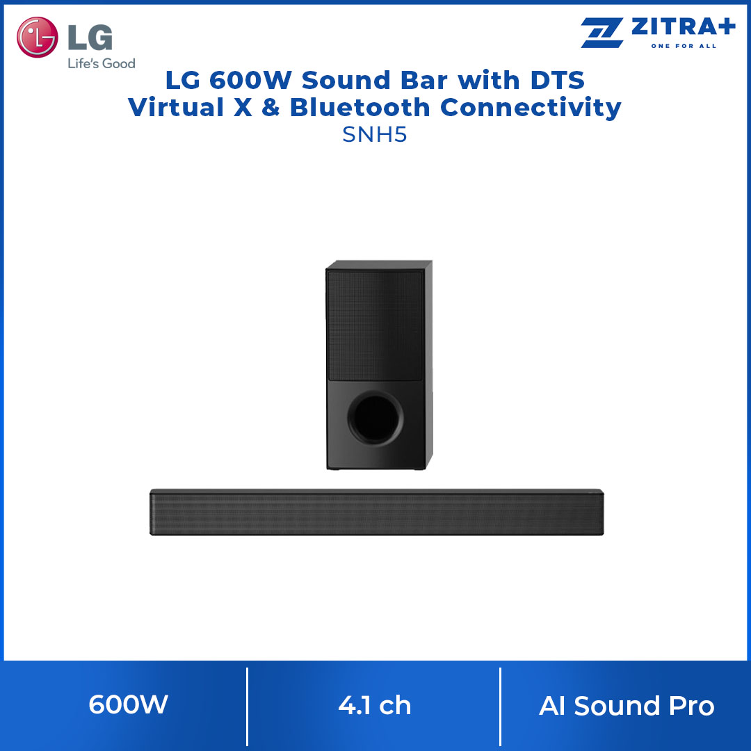 LG 600W Sound Bar with DTS Virtual X & Bluetooth Connectivity SNH5 | AI Sound Pro | TV Sound Sync | 4.1 ch | Sound Bar with 1 Year Warranty