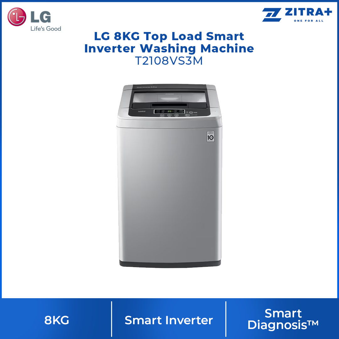 LG 8KG Top Load Smart Inverter Washing Machine T2108VS3M | Smart Motion | TurboDrum | Smart Diagnosis™ | Washing Machine with 1 Year Warranty