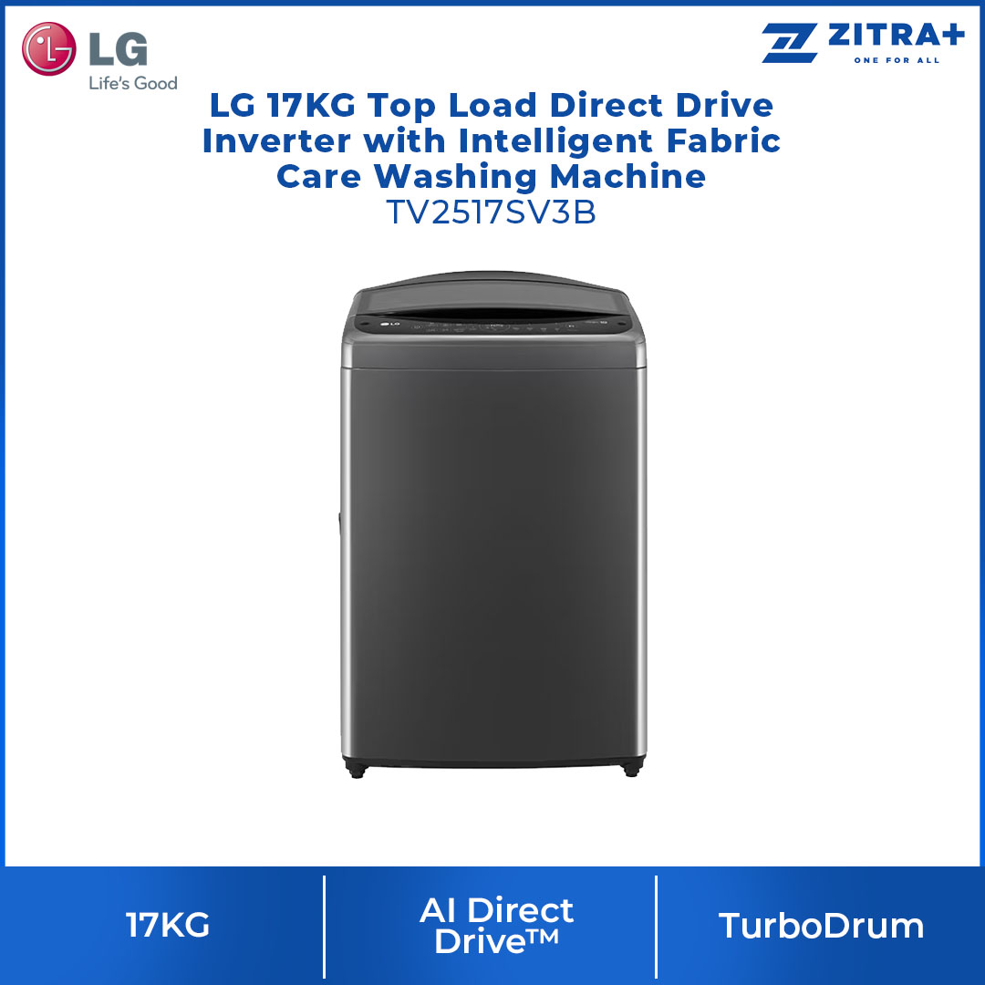 LG 17KG Top Load Direct Drive Inverter with Intelligent Fabric Care Washing Machine TV2517SV3B | 6 Motion DD | Bigger Capacity | Intelligent Fabric Care | Washing Machine with 1 Year Warranty