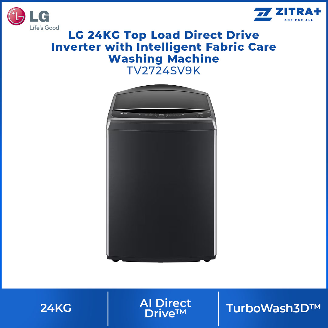 LG 24KG Top Load Direct Drive Inverter with Intelligent Fabric Care Washing Machine TV2724SV9K | TurboWash3D™ | Steam™ | ThinQ™ | Washing Machine with 1 Year Warranty