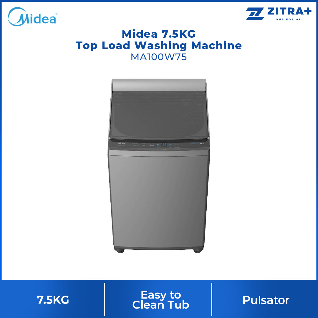 Midea 7.5KG Top Load Washing Machine MA100W75 | Lunar Dial | 15' Quick Wash | One-Touch Smart Wash | Auto Clean | Hygiene | Lint Filter | Washing Machine with 2 Year Warranty