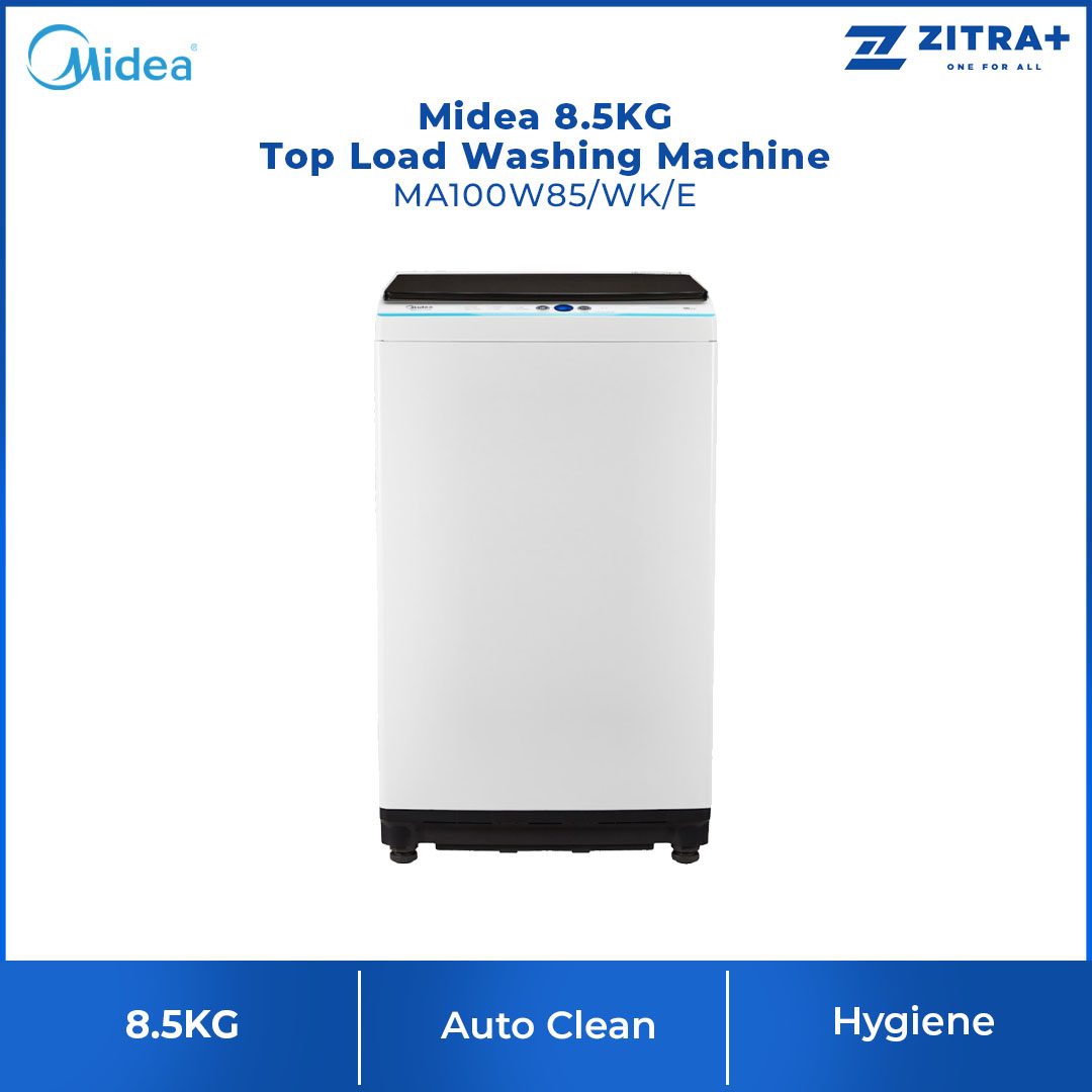 Midea 8.5KG Top Load Washing Machine  MA100W85/WK/E  | Lunar Dial | Pulsator | 15' Quick Wash | One-Touch Smart Wash | Auto Clean | Easy-To-Clean Metal Lint Filter | Water Cub Tub | Washing Machine with 2 Year Warranty