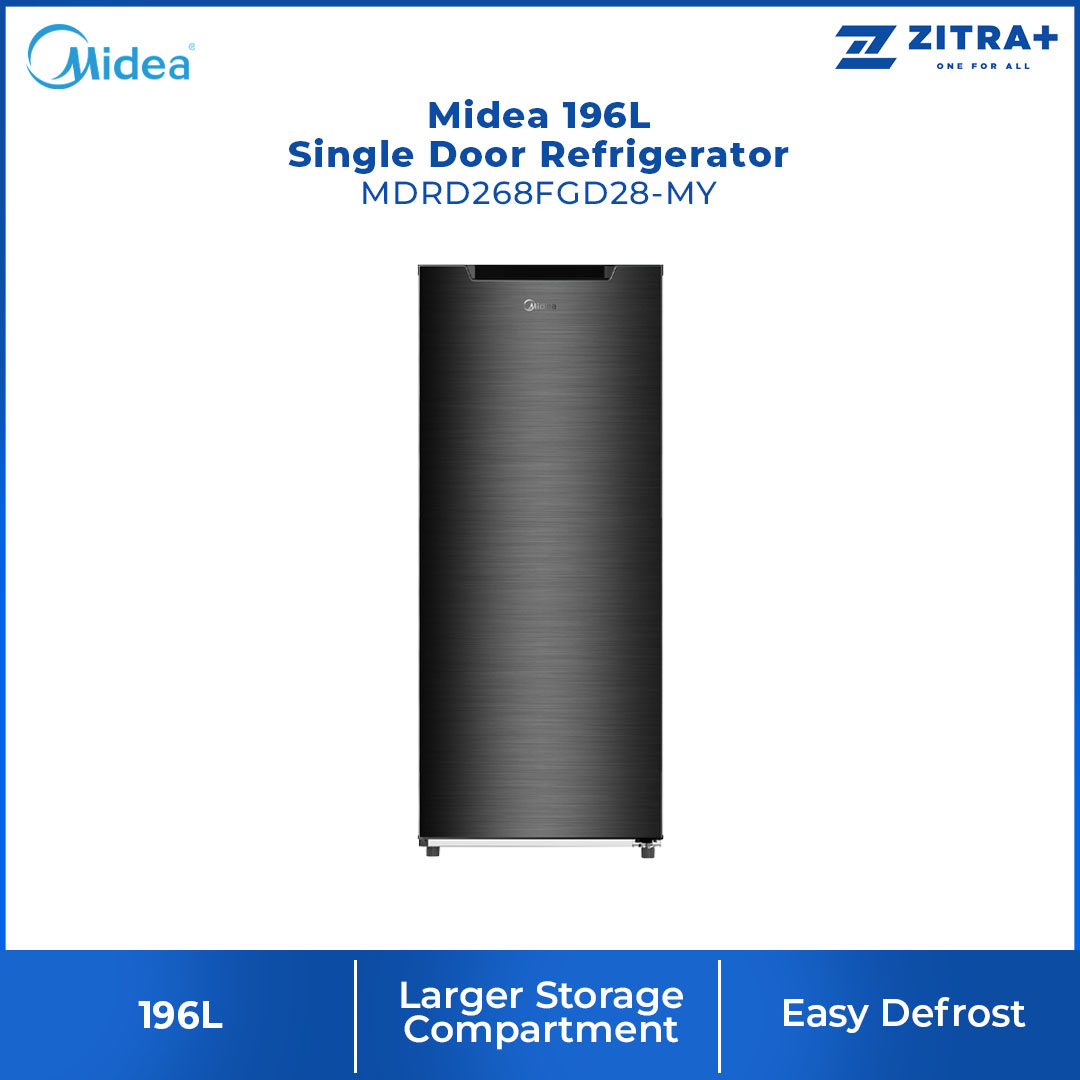 Midea 196L Single Door Refrigerator MDRD268FGD28-MY | Larger Storage Compartment | Easy to Defrost without Oddor | Plastic Tray | Handle Cap | Temperature Control Position | Handle Cap | Freezer Compartment | Refrigerator with 1 Year Warranty